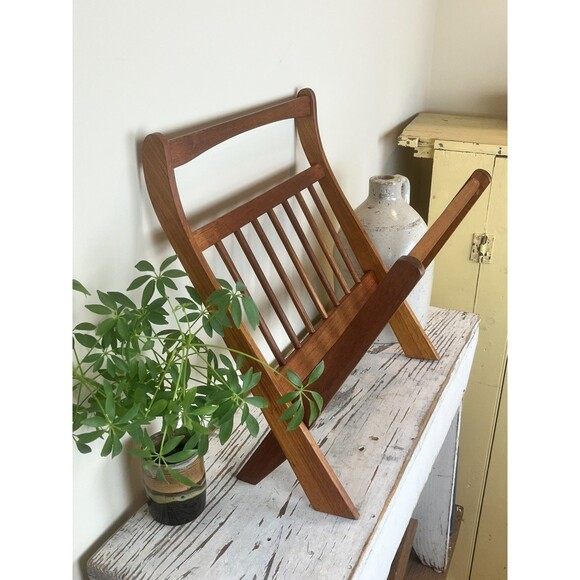 Vintage Mid Century Danish Modern Teak Folding Magazine Holder Rack - Picture 5 of 11